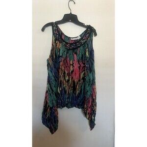 Willow Ridge Multicolor Artsy Boho Abstract Beaded Sequin Tank Top Plus 2X